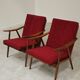 Pair of burgundy boomerang armchairs Antonin Suman Ton Bystrice (Thonet)