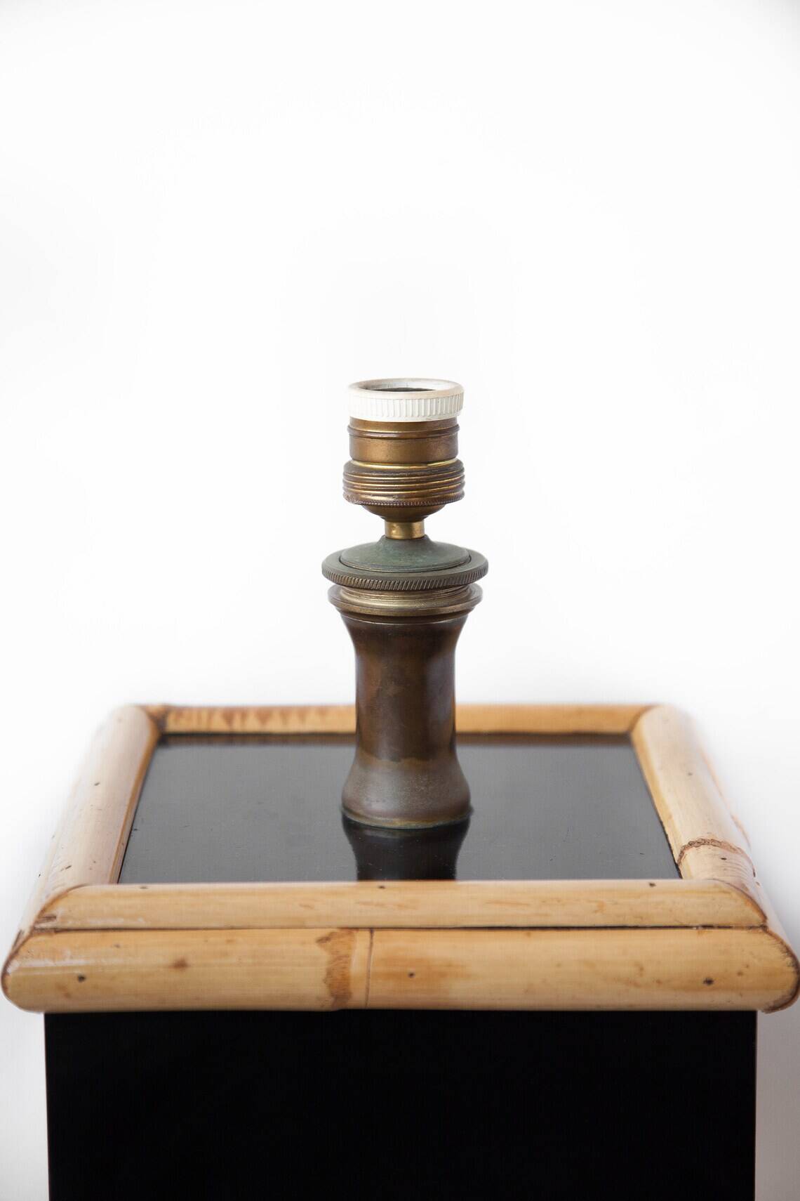 Tommaso Barbi style lamp, table lamp, living room lamp, black lacquered and bamboo square foot lamp