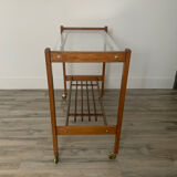 Chariot danois sur roulettes, teck, laiton et verre