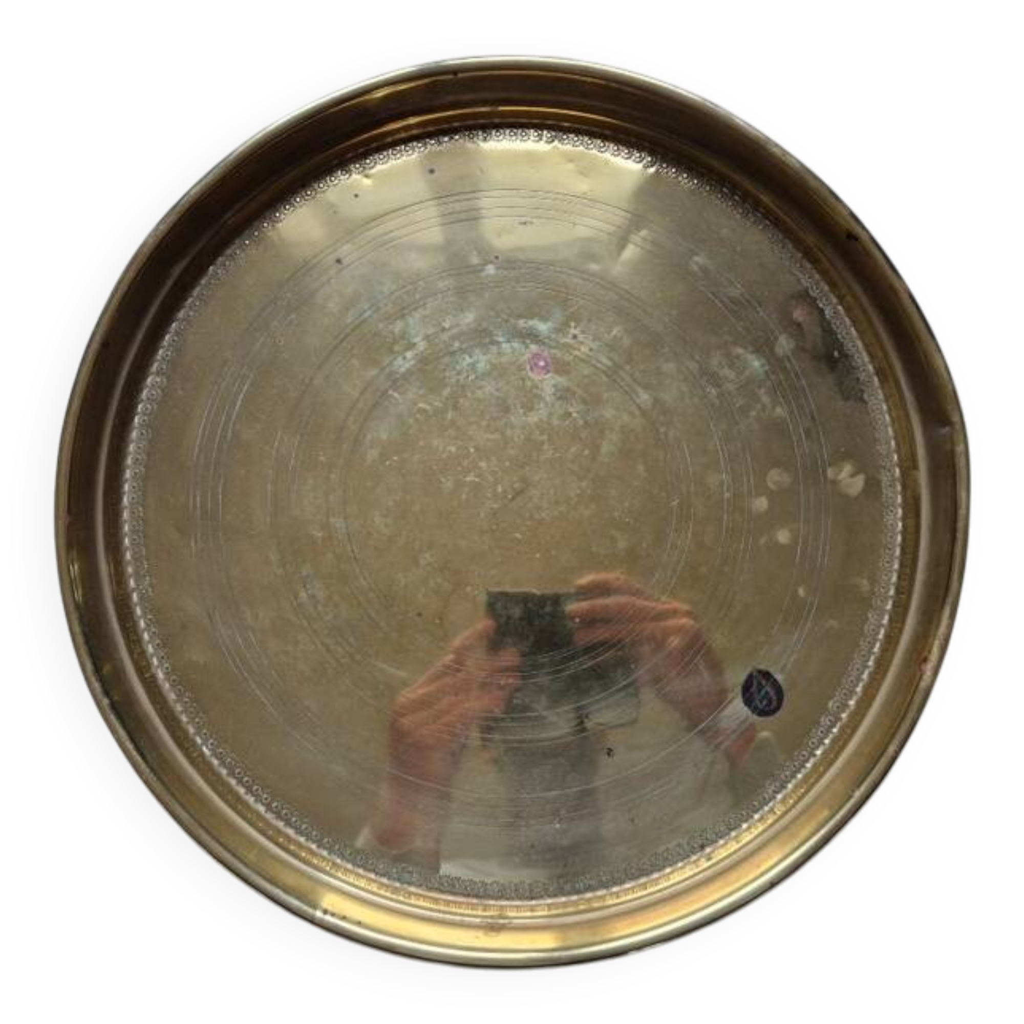 Antique copper or brass tray, Middle Eastern craftsmanship.