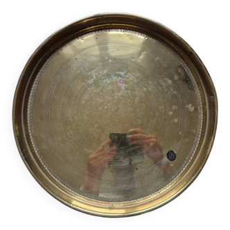 Antique copper or brass tray, Middle Eastern craftsmanship.