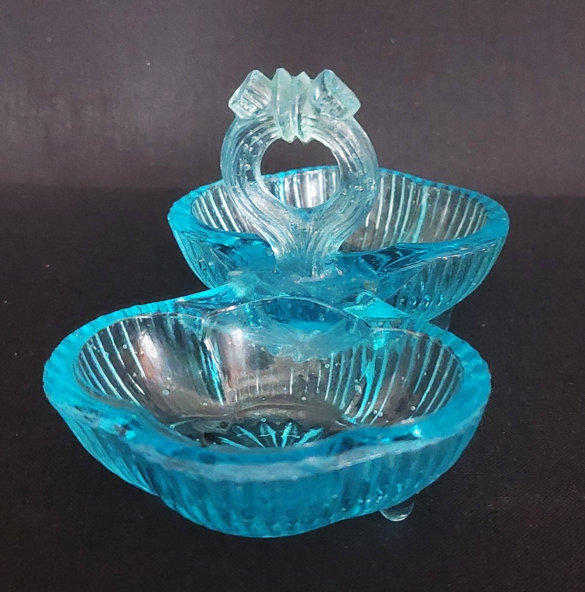 Early 20th century blue molded pressed glass salt cellar