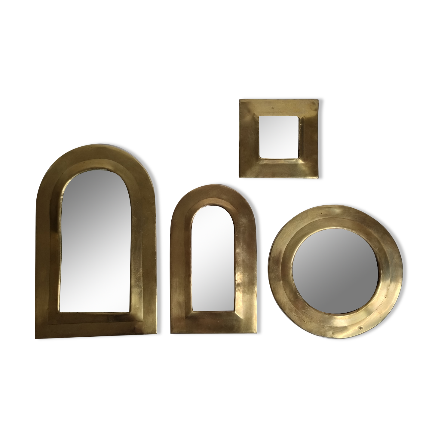 Set of 4 Moroccan mirrors in vintage brass 27 cm