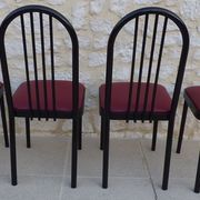 4 metal chairs with burgundy imitation leather seats from the Souvignet brand