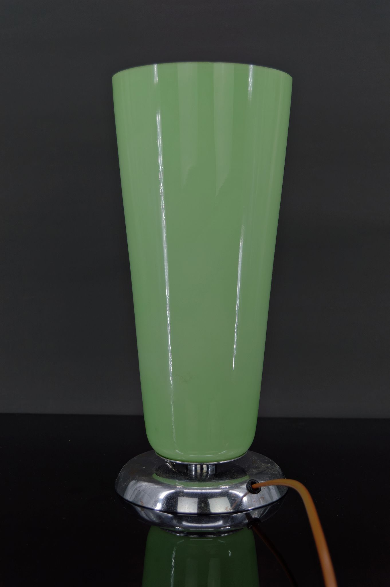 Art Deco lamp in chrome and celadon glass, France, circa 1930