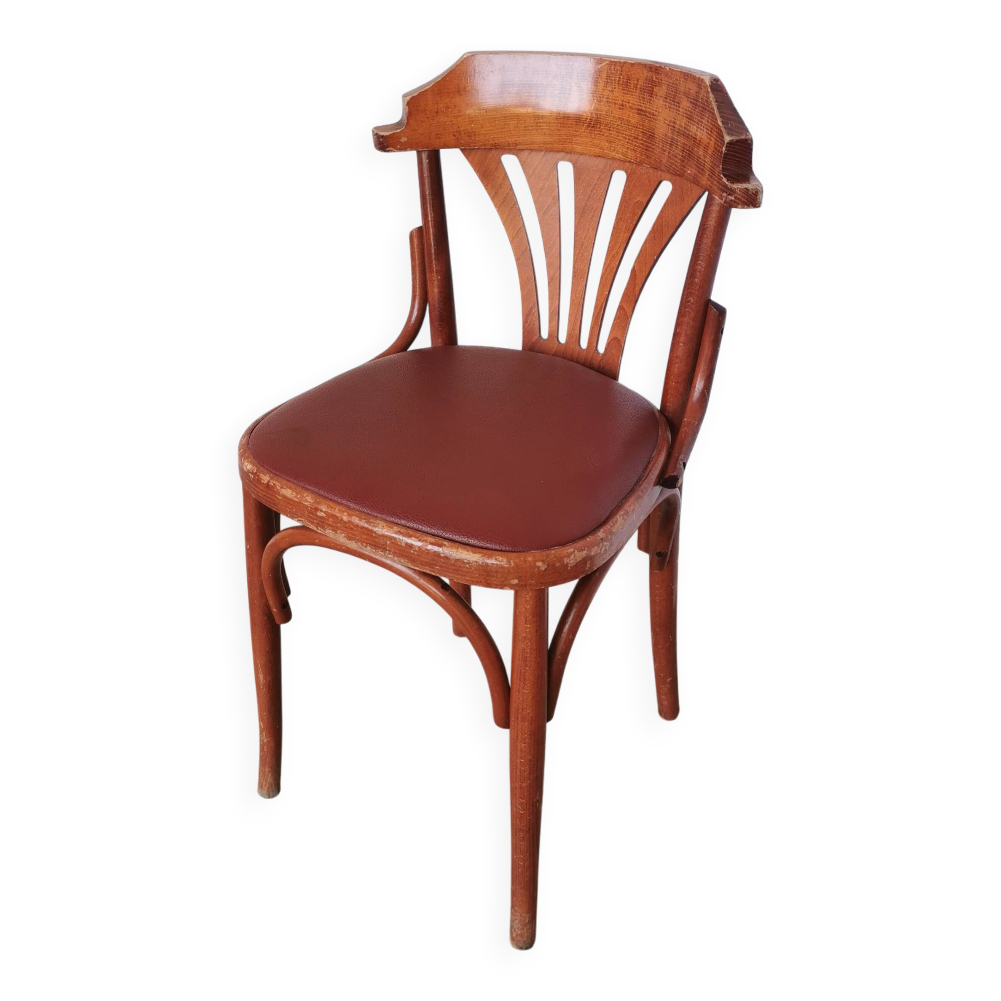 Chaise de salle à manger vintage en bois courbé : dossier éventail style Thonet, pub irlandais des années 1970