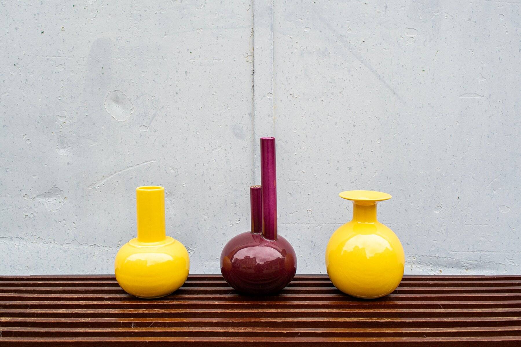 Ceramic vase from SIC and viola vase from SC3 Italia, 1960s, set of 3