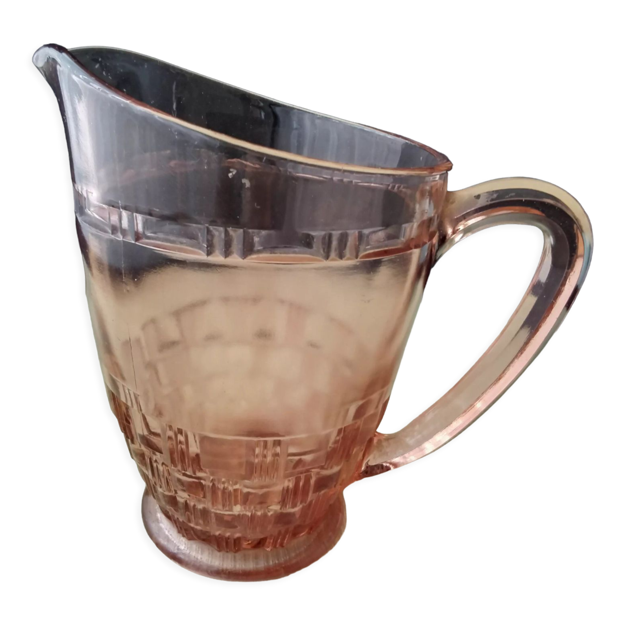 Vintage pink glass water carafe pitcher