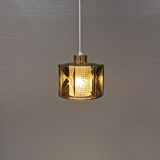 Lamp with outer shade of green glass and inner shade of clear double corrugated crystal glass