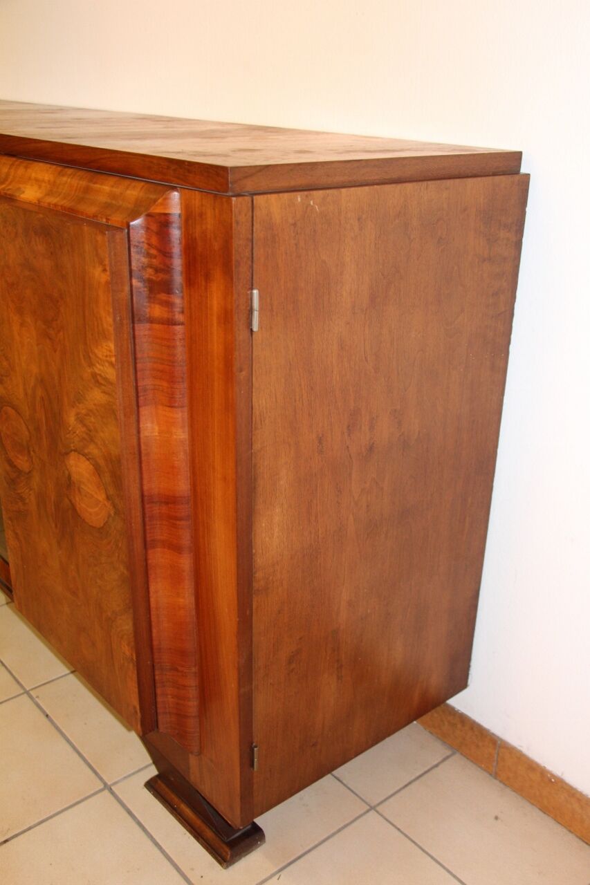 Sideboard from the 50s in burr walnut, stamped