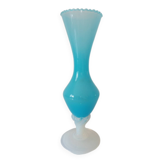 Blue opaline vase with white foot