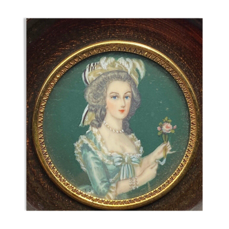 Miniature par ls femme du XVIIIeme costume d'epoque peinte a la main