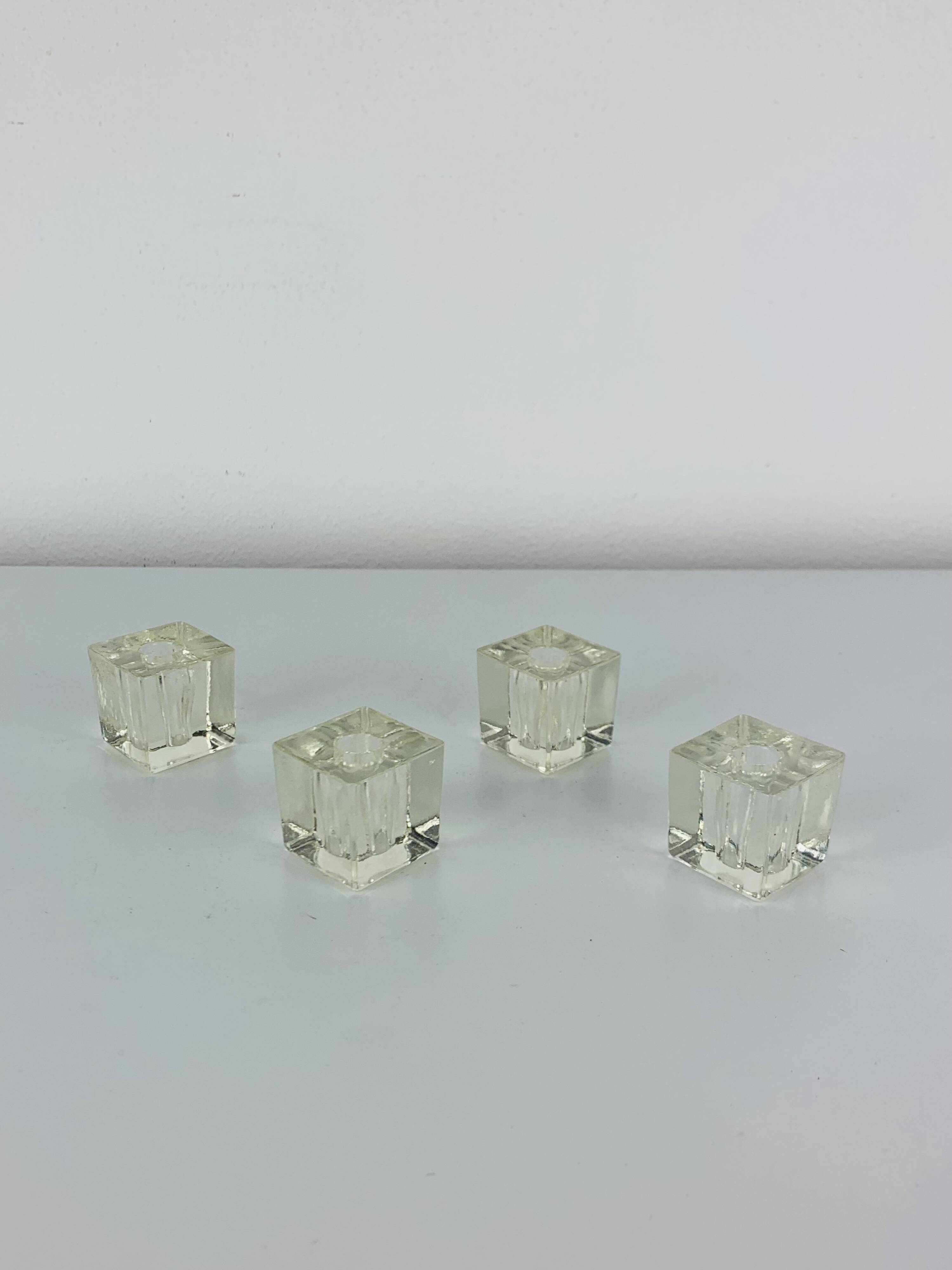 4 vintage glass ice cube candle holders