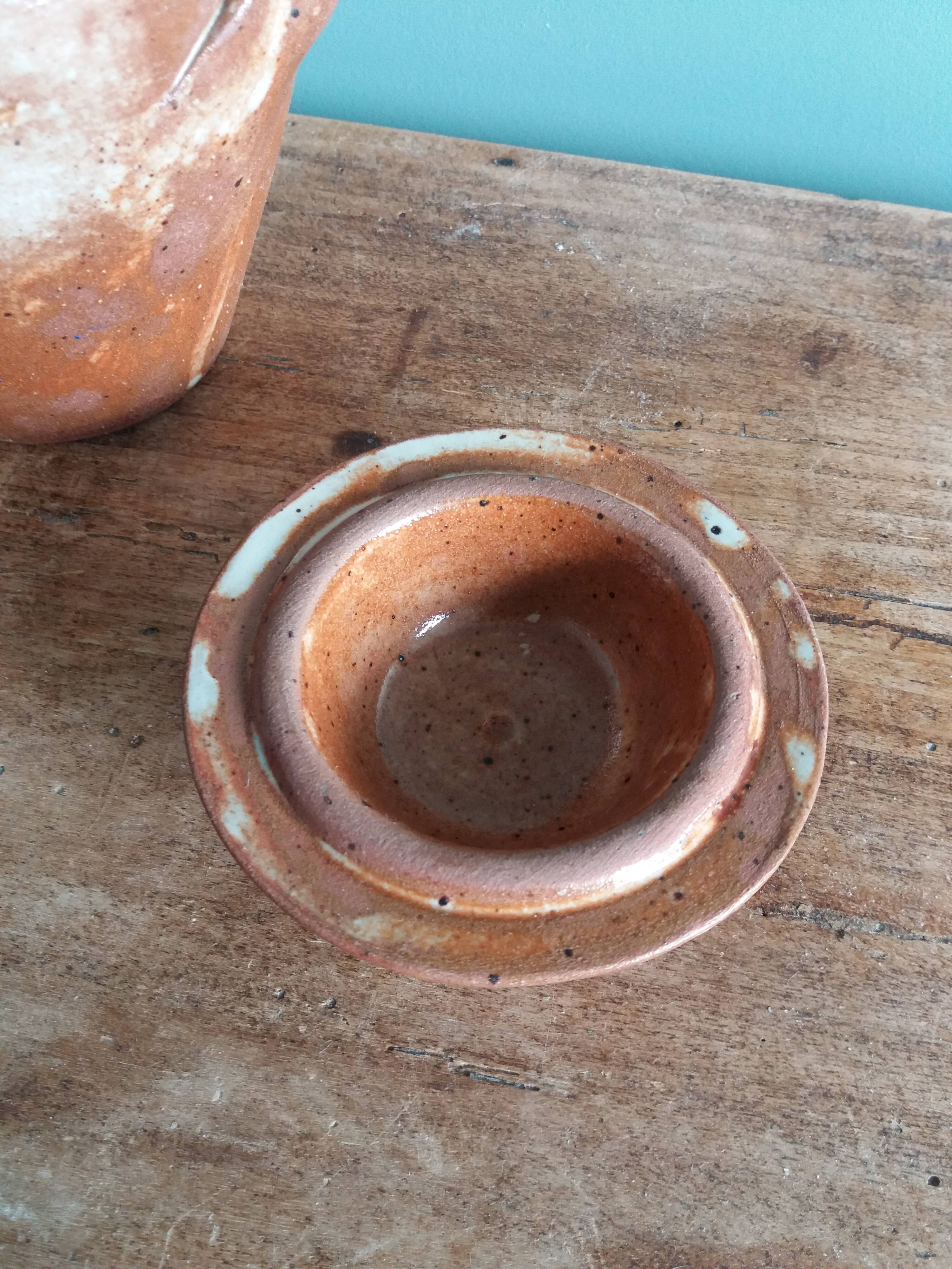 Covered pot condiment pot in Puisaye stoneware