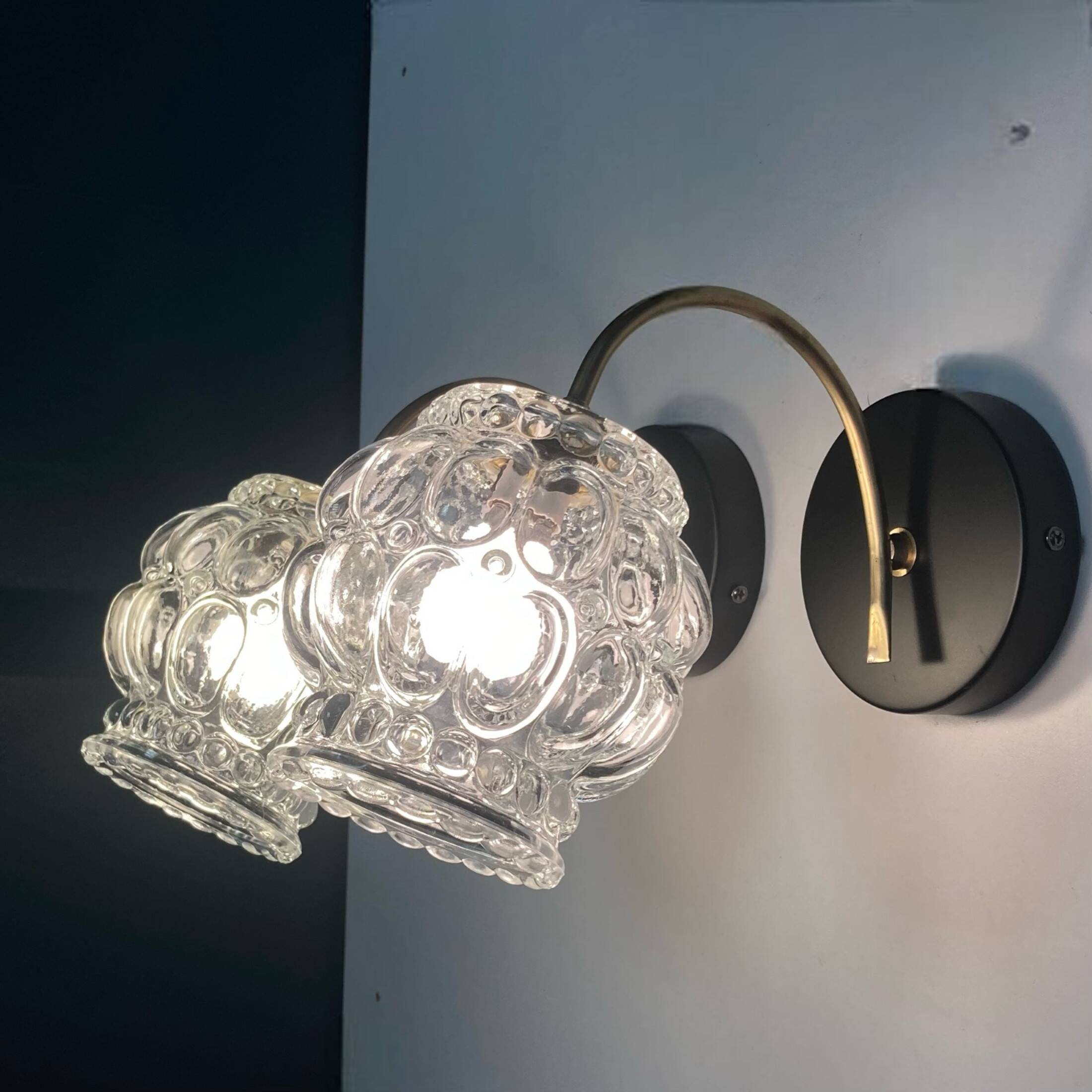 Pair of swan neck wall lights brass globe glass bubble vintage decoration