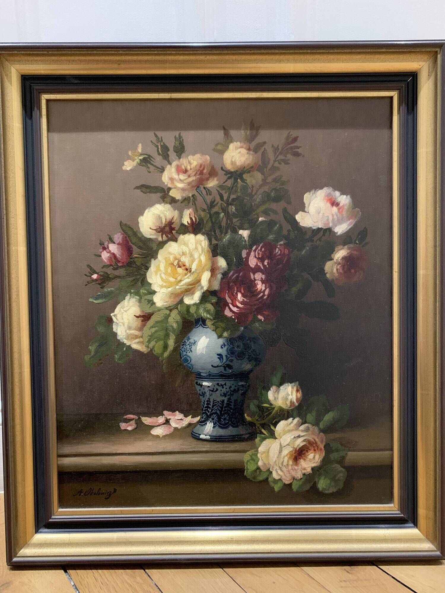 Oil on Canvas "Bouquet of Roses" - N. Okolowicz (1867-1928) - 55x46 cm