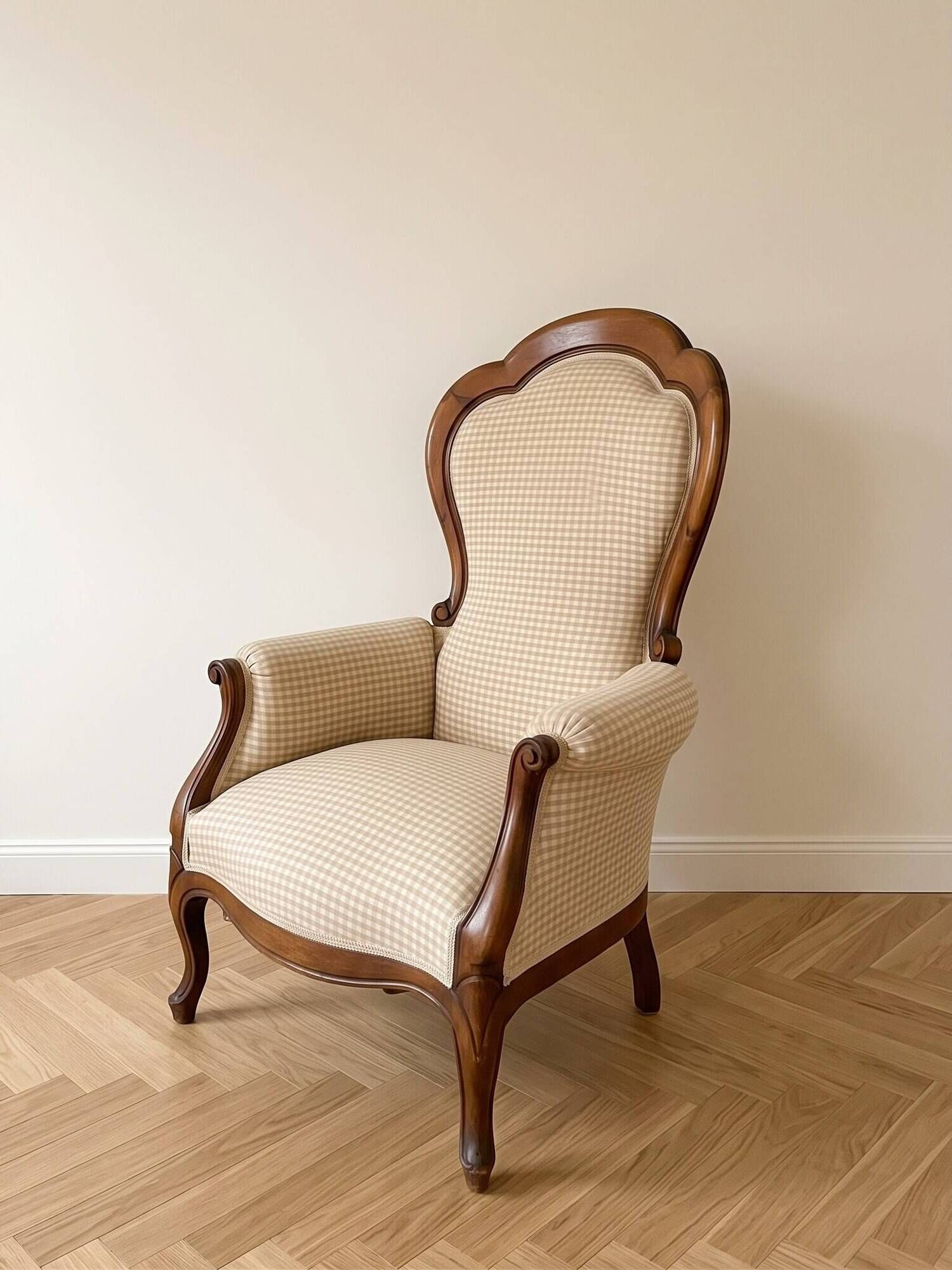 Pair of Voltaire armchairs in wood and gingham fabric.