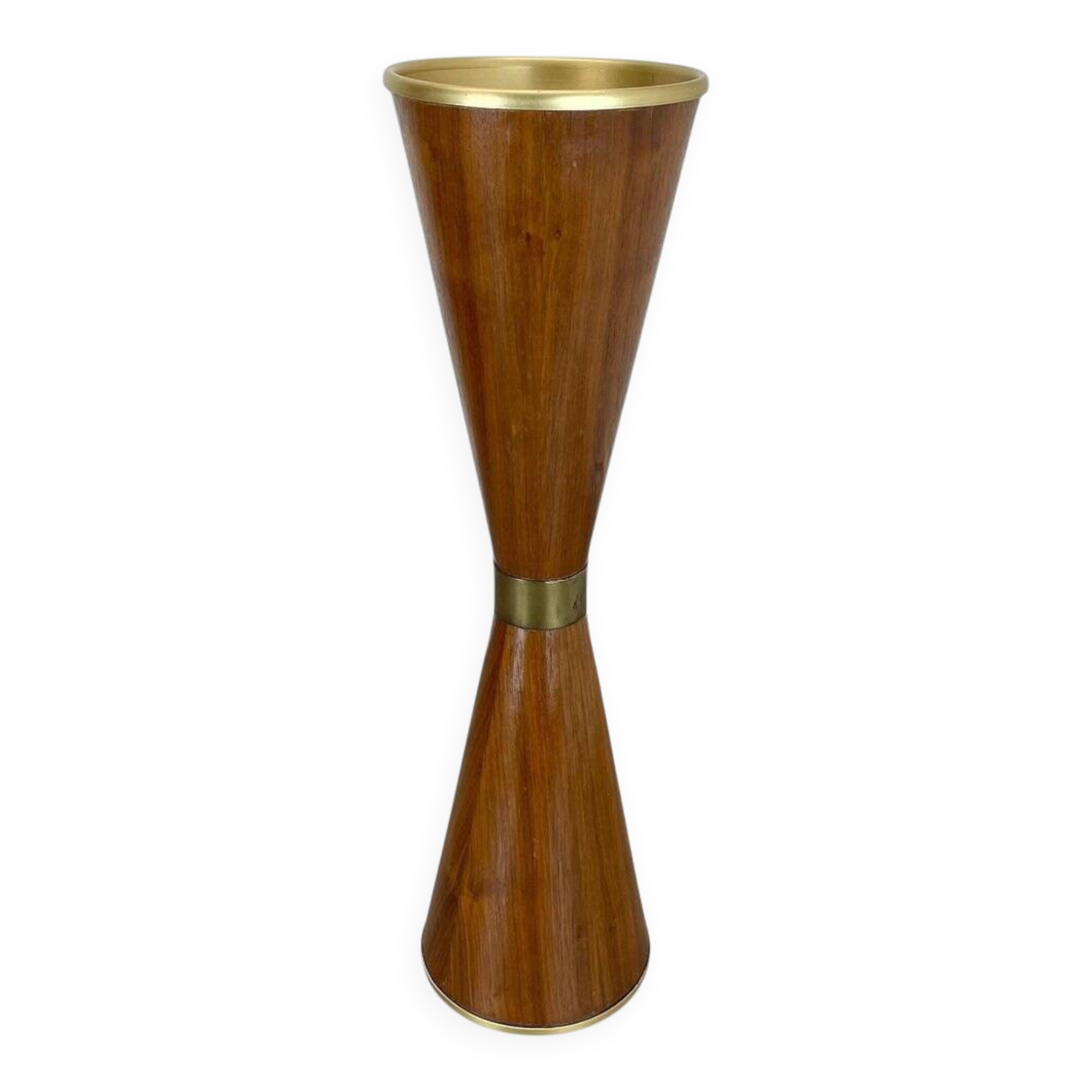 Minimalist diabolo plant stand in metal & walnut, Italy, 1950s