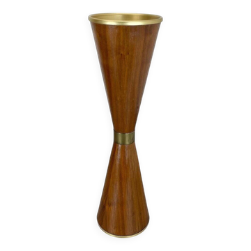 Support à plantes minimaliste en forme de diabolo, en métal et noyer, Italie, années 1950