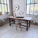 Farm table with turned legs, made of pine and birch, 180cm.