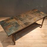 Rectangular steel and basalt coffee table