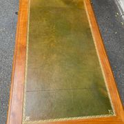 Louis XV style flat desk in solid cherry wood with pull-out extensions and leather top 19