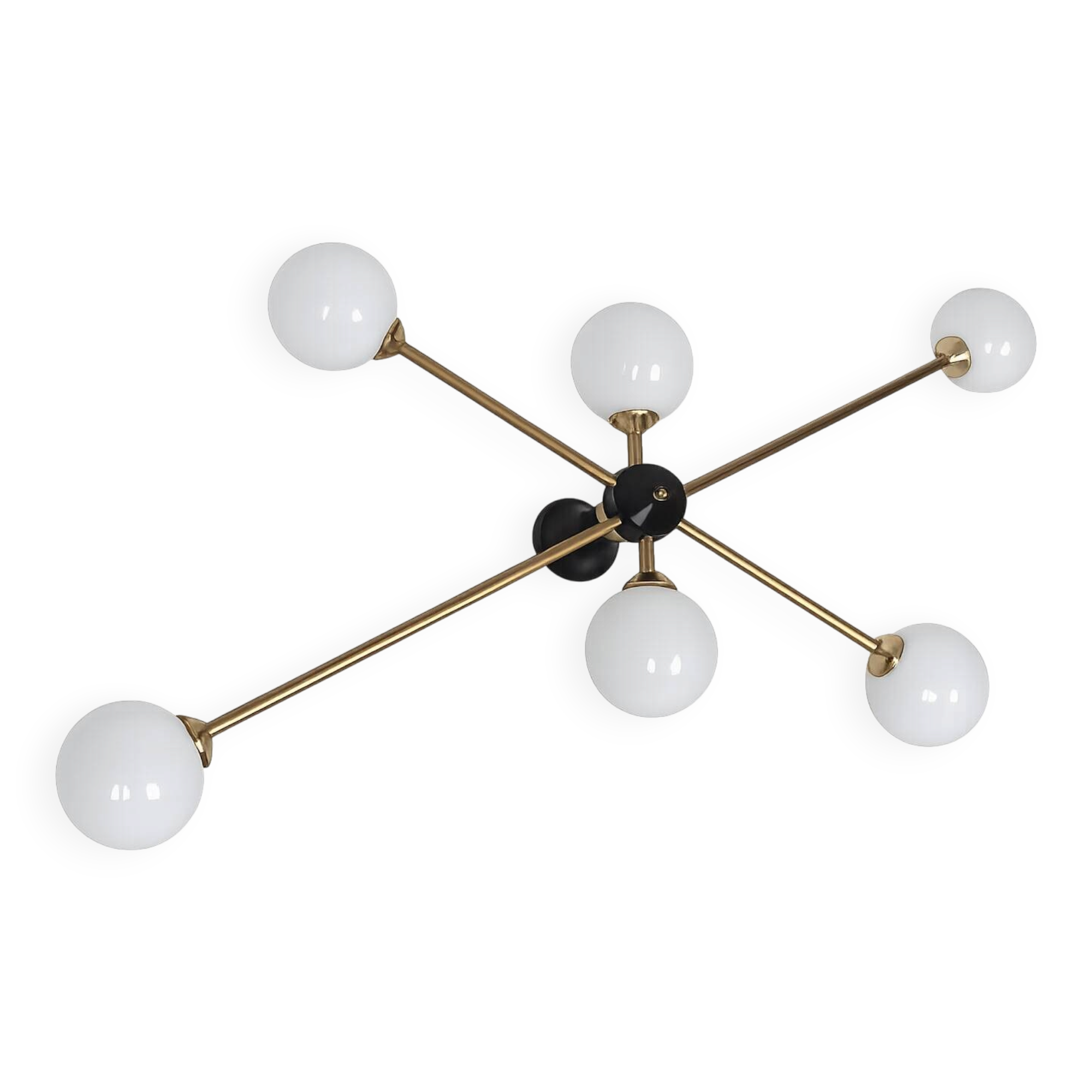 Chandelier vintage Stilnovo des années 1960, en laiton et en verre, 6xE14