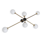 Chandelier vintage Stilnovo des années 1960, en laiton et en verre, 6xE14