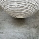 Very large round Japanese-style rattan and natural linen pendant light D:80