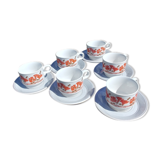 Ensemble 6 tasses/sous tasses à café Kiln Craft Made in England années 70