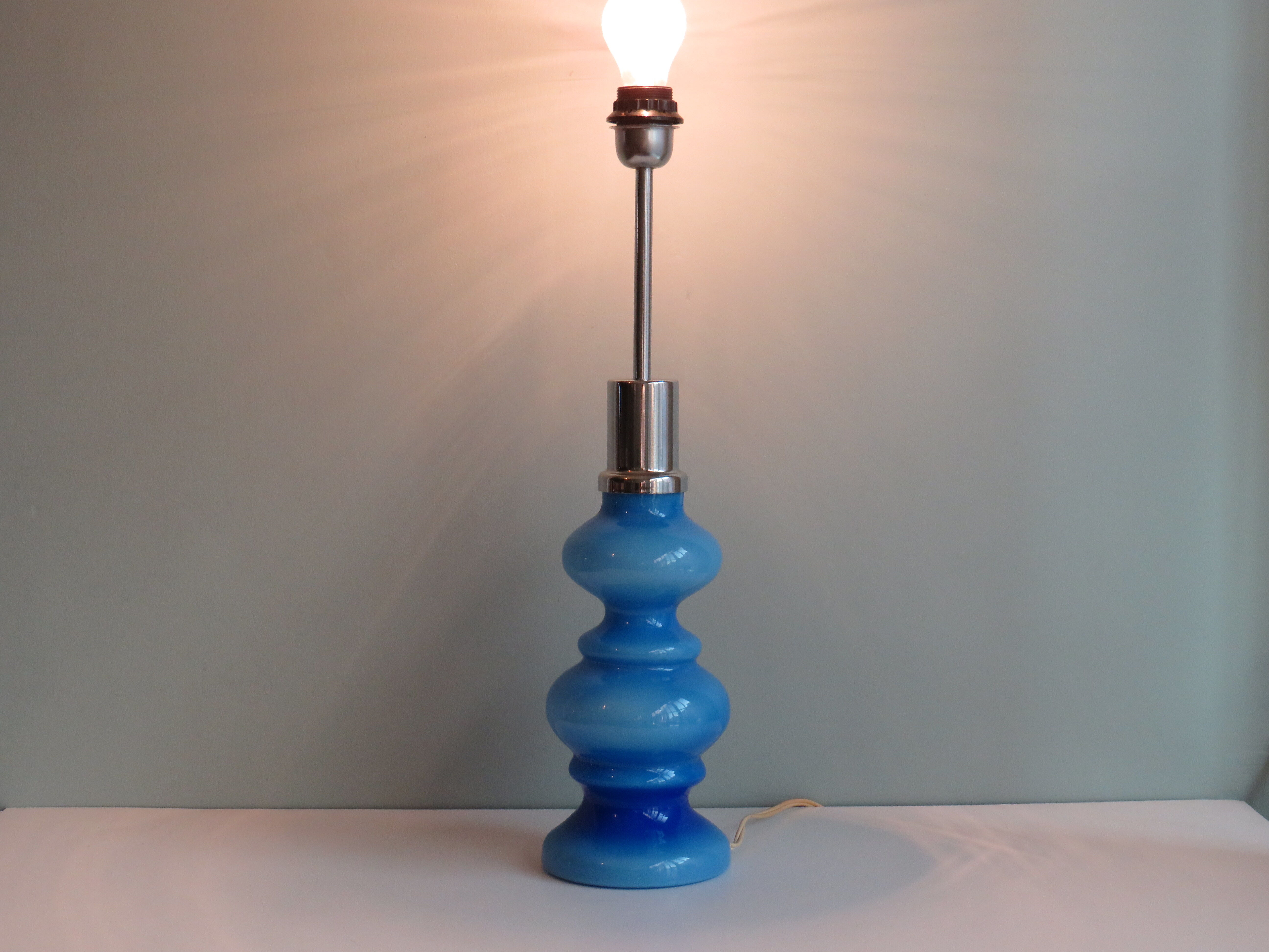 Lamp foot, blue opaline glass, Italy 1970