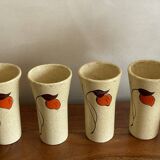 4 stoneware mazagrans with poppy decoration