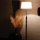 Vintage Scandinavian floor lamp in wood and gold brass — Beige lampshade
