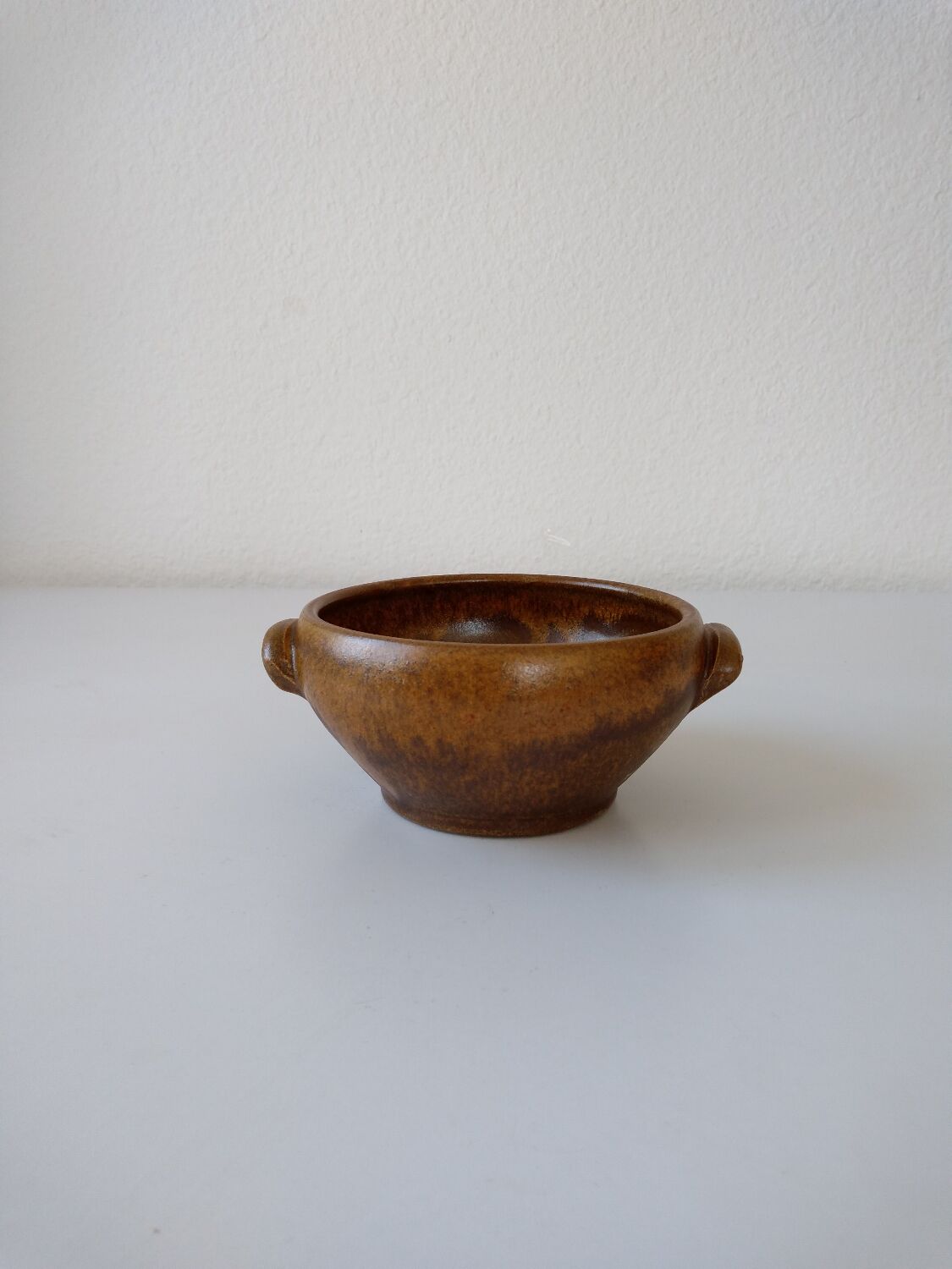 Brown Digoin stoneware bowl with handles