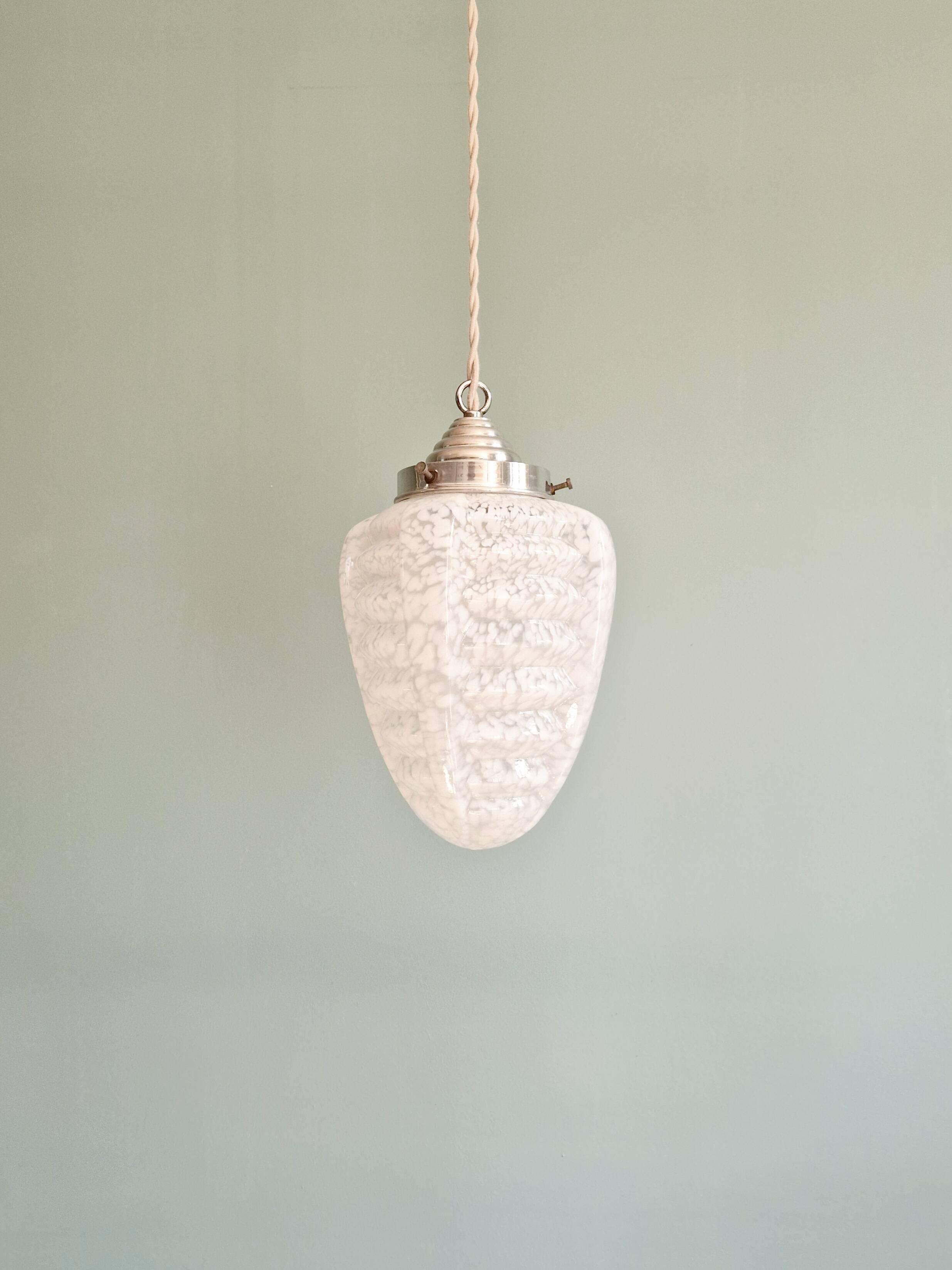 Art Deco pendant light in white speckled glass, 1920s-30s