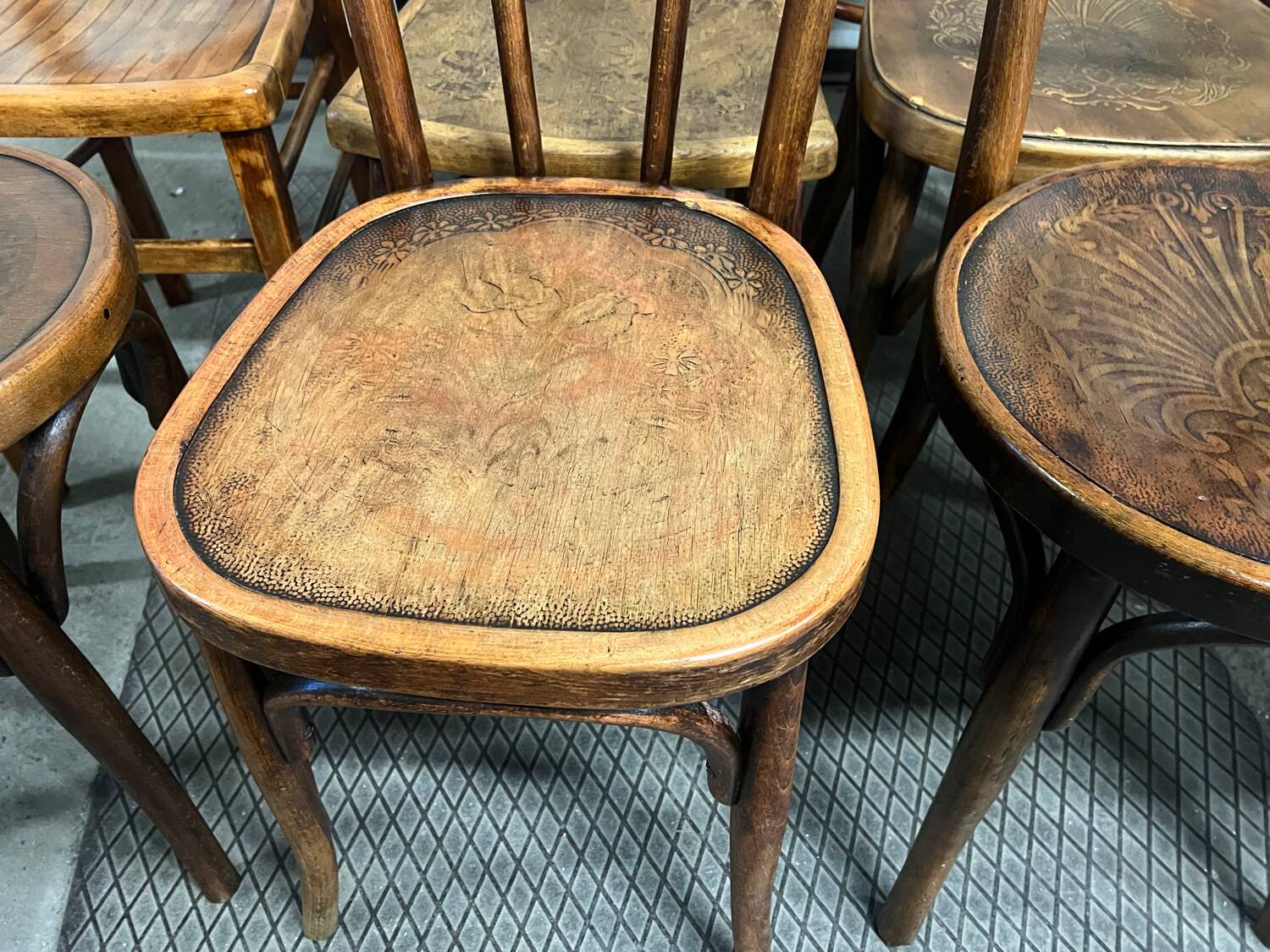 11 antique bistro chairs and a stool (thonet/Fischel/Baumann)