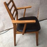 Armchair blond wood and Scandinavian leather 60s