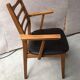 Fauteuil bois blond et cuir scandinave années 60