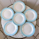 Set of 6 dessert plates sky blue gradient pastel years 40-50