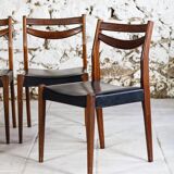 4 vintage Scandinavian chairs in teak and imitation leather, 1960