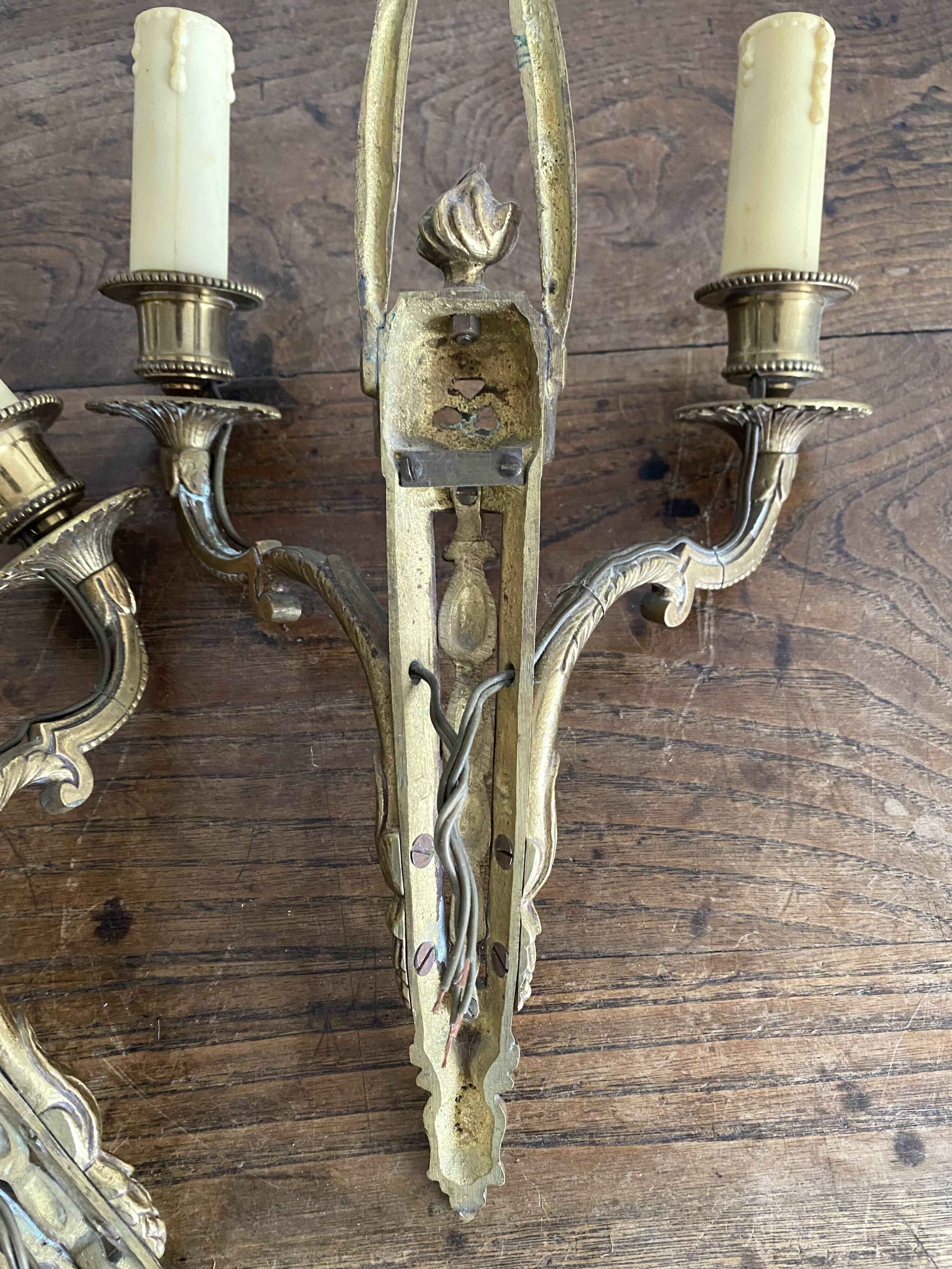 Pair of antique gilt bronze wall lights, Louis XVI style