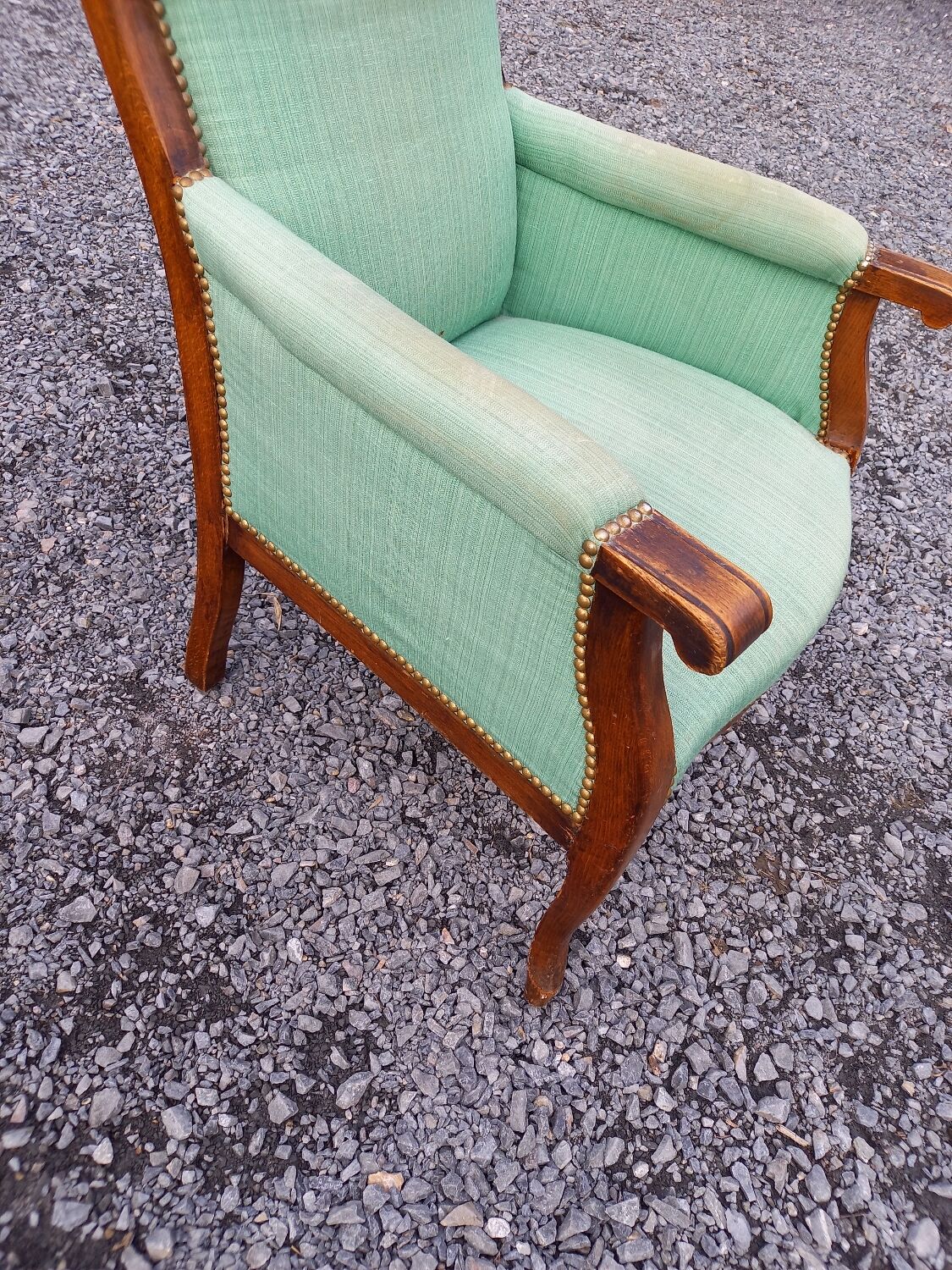 Ancien fauteuil de barbier en bois et cannage – Années 20-50 (Gebraucht