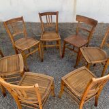 Lot de 16 anciennes chaises bistrot art deco des annees 1930 en bois clair