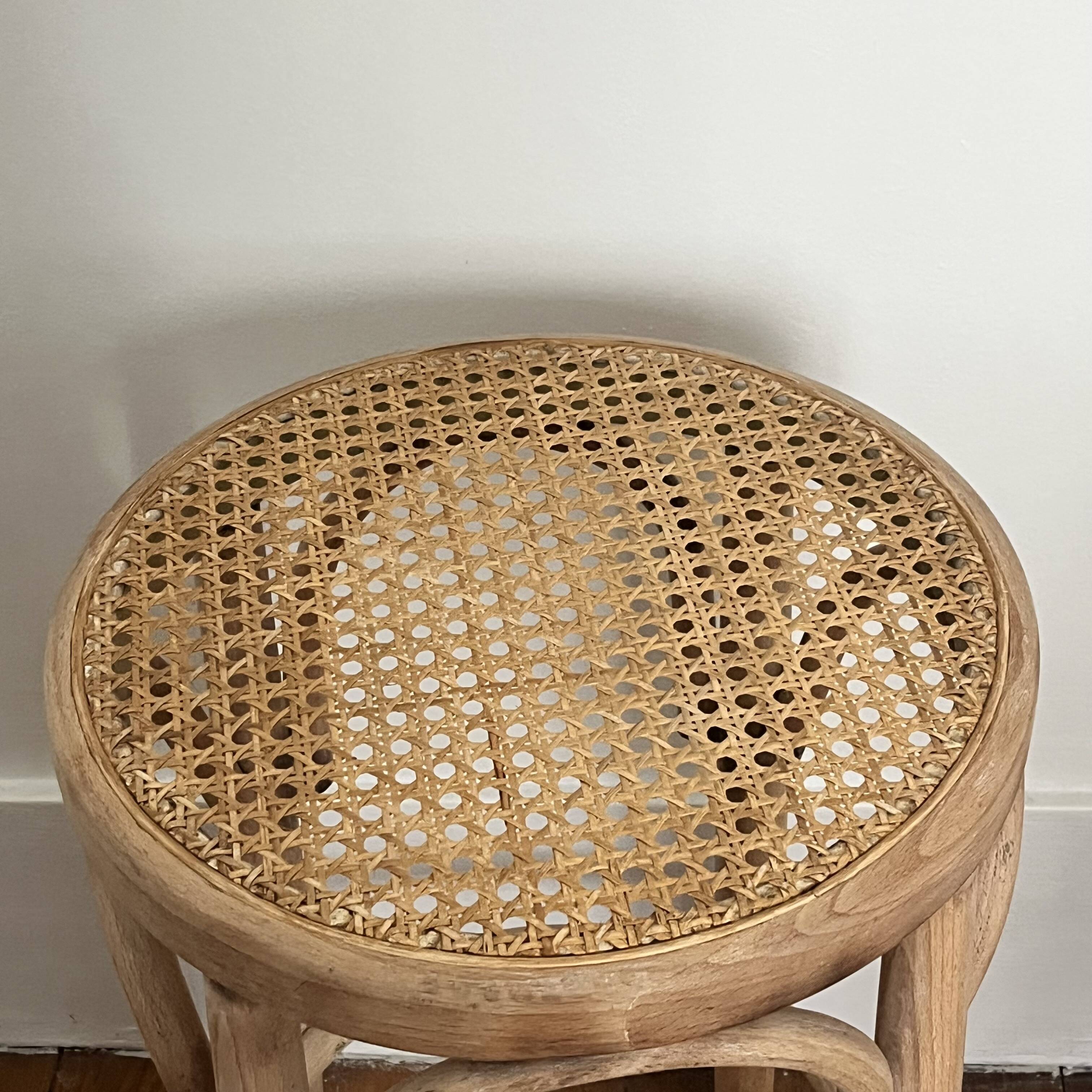 High stool, curved wood and caning