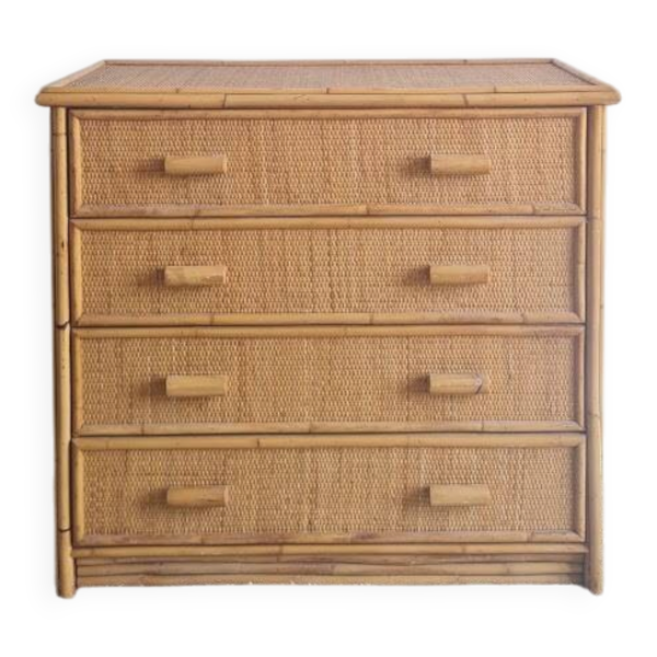 Commode en rotin années 70 vintage