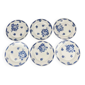 Set of 6 dessert plates, semi-porcelain Badonviller, blue flower pattern, early 20th century.