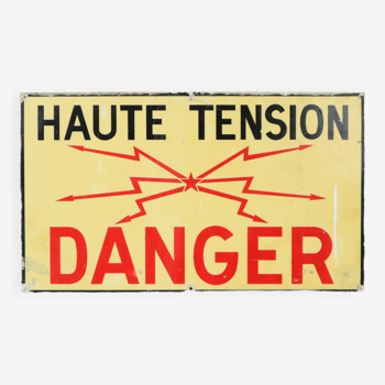 Decorative vintage panel sign danger high voltage plastic france sixties