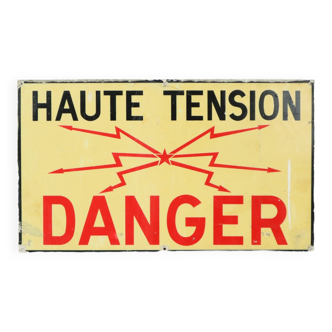 Decorative vintage panel sign danger high voltage plastic france sixties