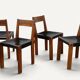 Set of 4 S24 chairs by Pierre Chapo – Solid elm and black leather – 1970