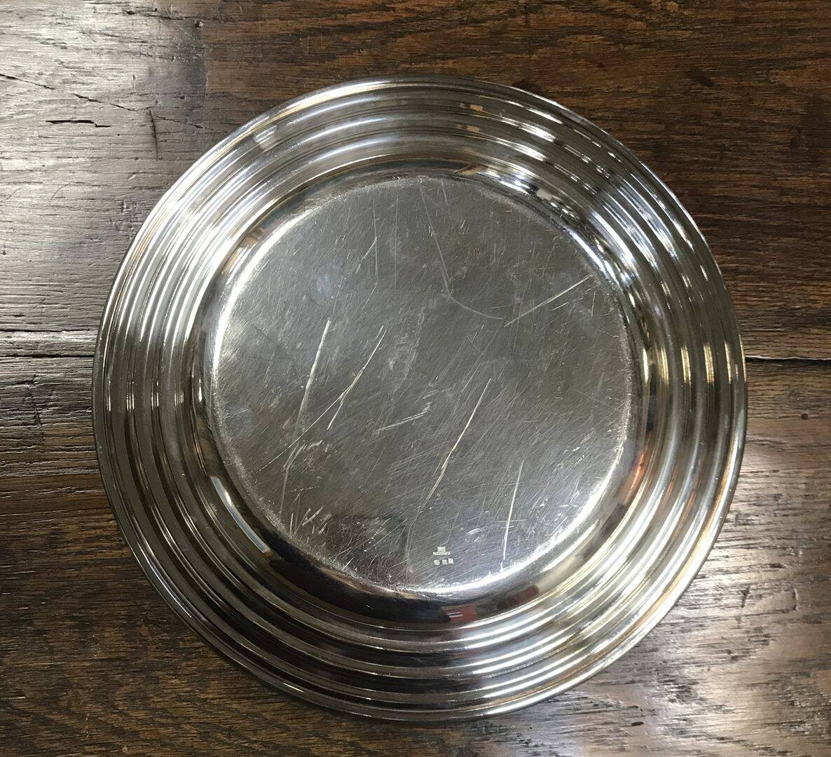 Round silver-plated dish, Christofle.